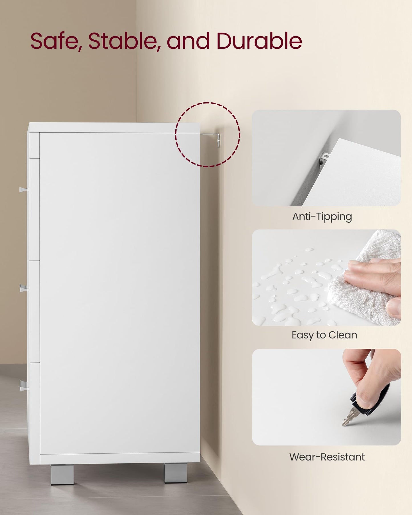 VASAGLE Under Sink Bathroom Cabinet, Storage Cabinet, with 3 Drawers, 2 Compartments Behind the Door, for Washbasins with Pedestal, with Feet, 30 x 70 x 64 cm, Cloud White BBK504W01