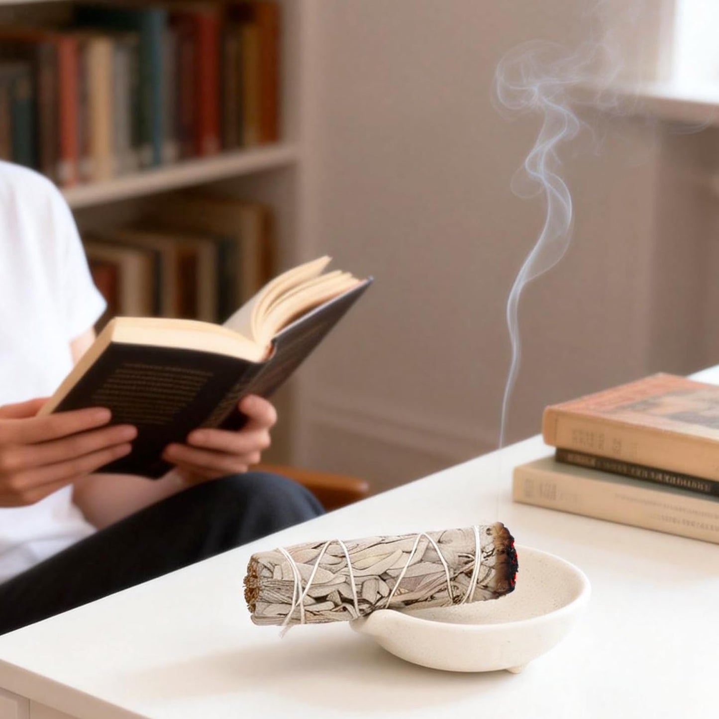 Incense Holder for Sticks Cones Sage Palo Santo 4 in 1 Incense Stick Burner Holder with Ash Catcher Modern Ceramic Incense Burner Bowl for Home Cleansing Meditation