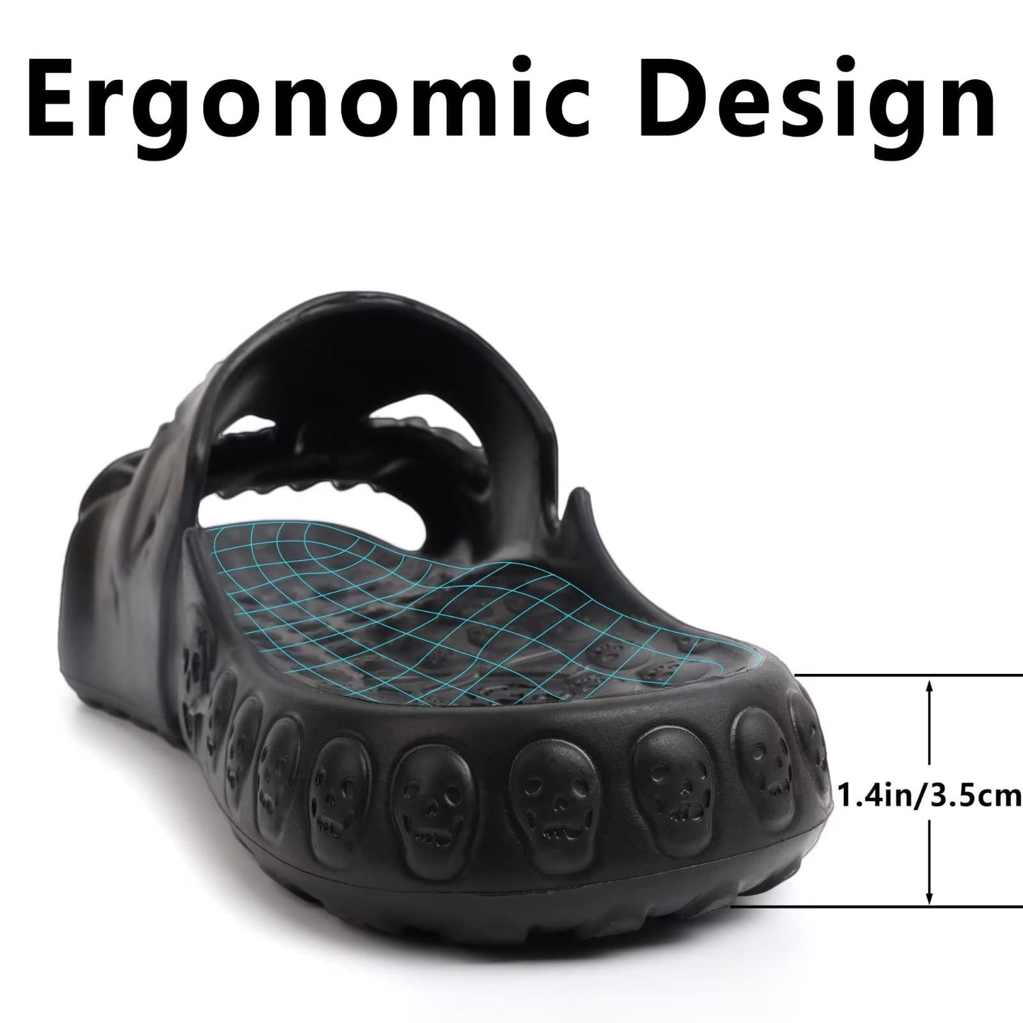 Skull Slides Sandals for Men Women,Non Slip Sport Sandals Cloud Cloudies Slides Slippers,Open Toe Slip on Comfy Beach Halloween Slides Shower House Home Indoor Outdoor Thick Soft Shoes Black Size