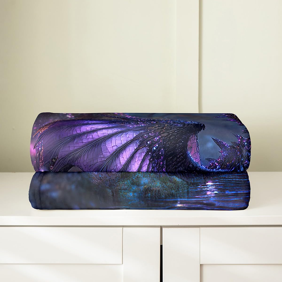 Feelyou Dragon Plush Throw Blanket Queen 90"x90" Dragon Stuff Flannel Fleece Blanket for Boys Girls Teens Wild Life All Season Bed Blanket Flower Blanket Room Decor Black Purple