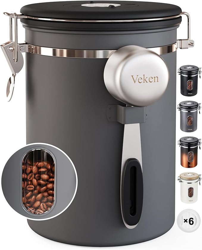 Veken Coffee Canister with Window, Airtight Stainless Steel Kitchen Food