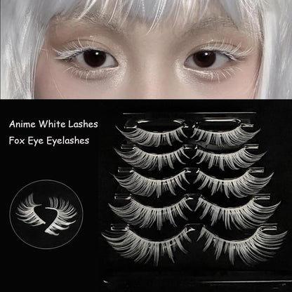 MUQIU37 White Lashes Fairy Eyelashes Cat Eye Wispy Spiky False Eyelashes Cosplay Manga Lashes Halloween Easter Lashes Natural Anime White Fake Lashes Fox Eye Long Volume Fake Eyelashes (MQ15-5 Pairs)