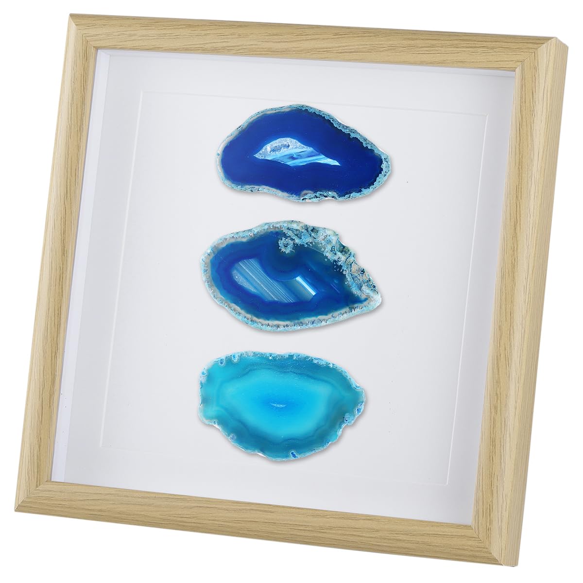 Nupuyai 8.7 Inches Framed Agate Slice Wall Art, Agate Geode Slices Stone Picture Frame Panel Tabletop Wall Decor for Living Room, Bedroom, Office, Spiritual Healing Gift, Blue