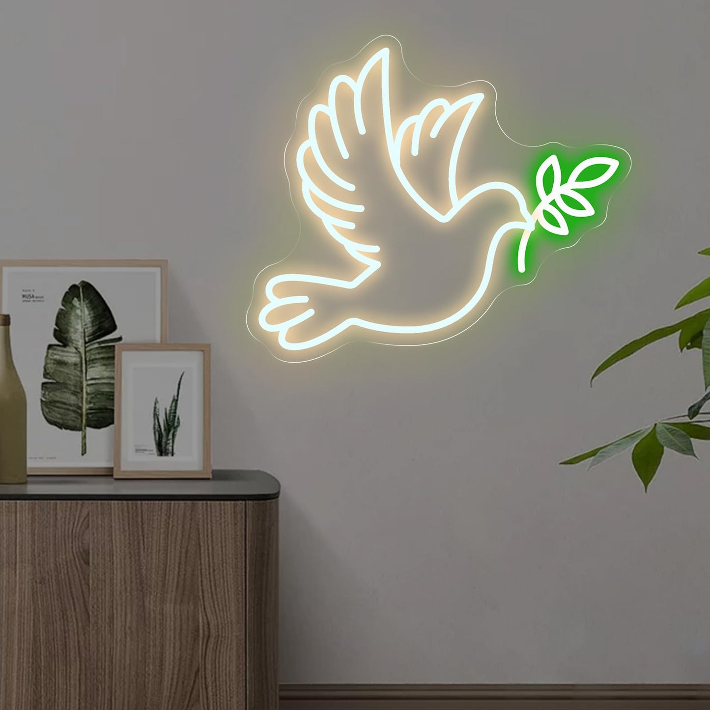 Dove of Peace Neon Sign, 15.7″ × 13.4″ Warm White Flying Pigeon with Olive Branch LED Light for Bedroom, Living Room, Meditation Space, Spiritual Decor, Personal Cave, Peace Dove Decor