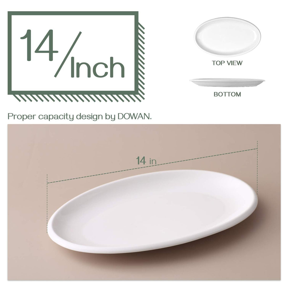 DOWAN 14" Serving Platters for Entertaining, Oval White Serving Plates, Party Serving Trays and Platters Oven Safe, Porcelain Dinner Serving Tray Serving Dishes for Meat, Set of 2