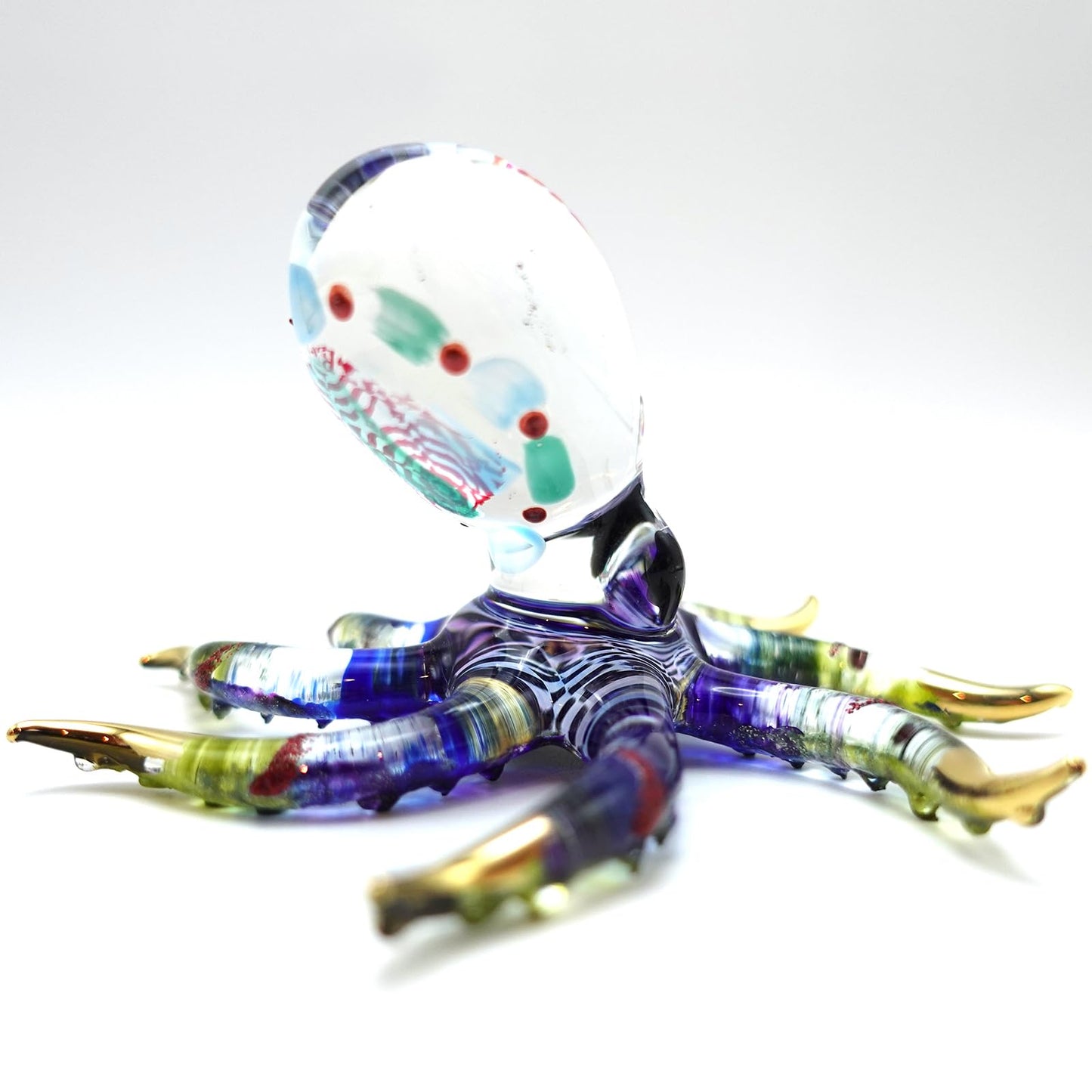 Sansukjai Octopus Glass Handmade Figurine – Detailed Hand-Painted Blown Glass Sea Animal Sculpture with 22K Gold Accents – Collectible Marine Life Art & Unique Ocean Gift Décor (4 inches Multi-Blue)