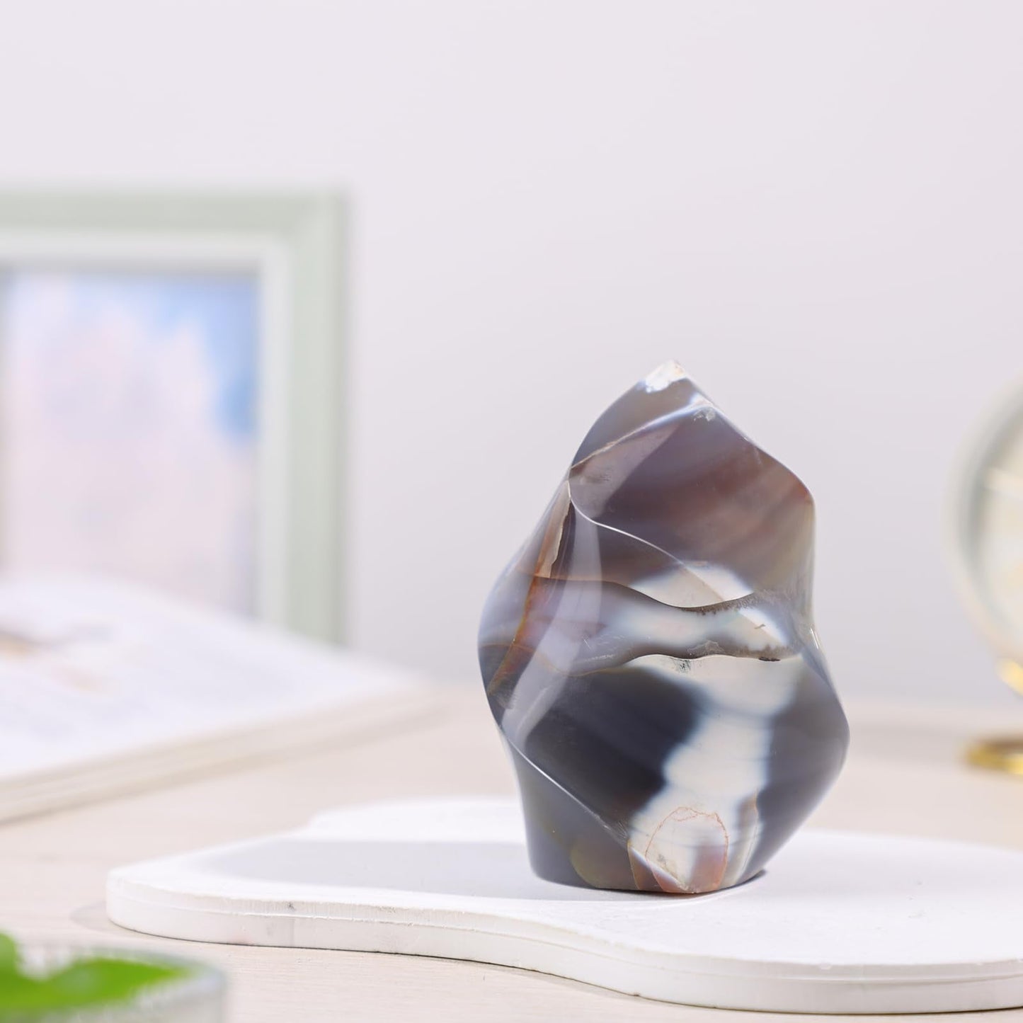 Sportmusies Natural Orca Agate Stone Flame Torch Figurine Home Office Desk Decoration, Reiki Healing Crystal Tower Statue, 3.14-5.62 inches