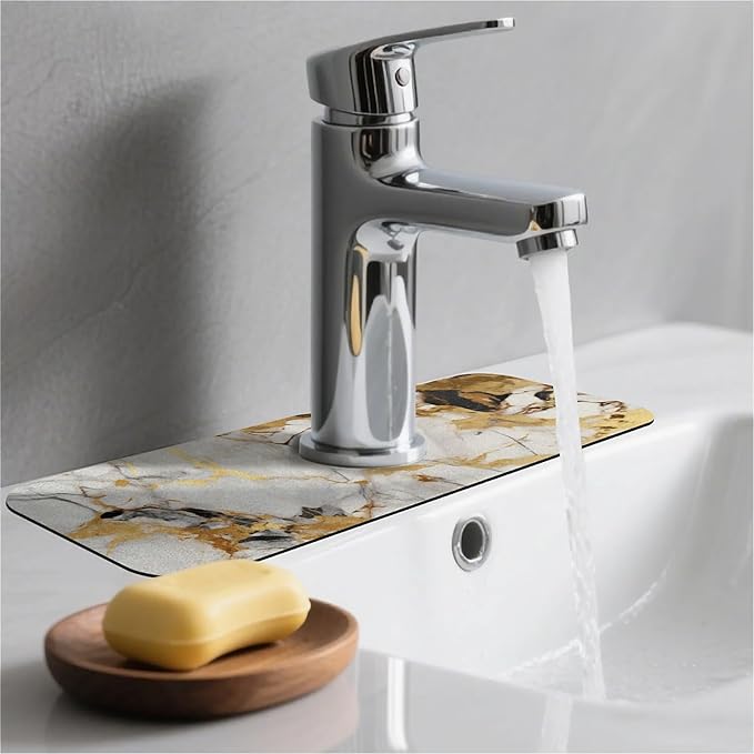 Kitchen Sink Splash Guard，Abstract marble gold Faucet Mat Sink Gadgets-Super