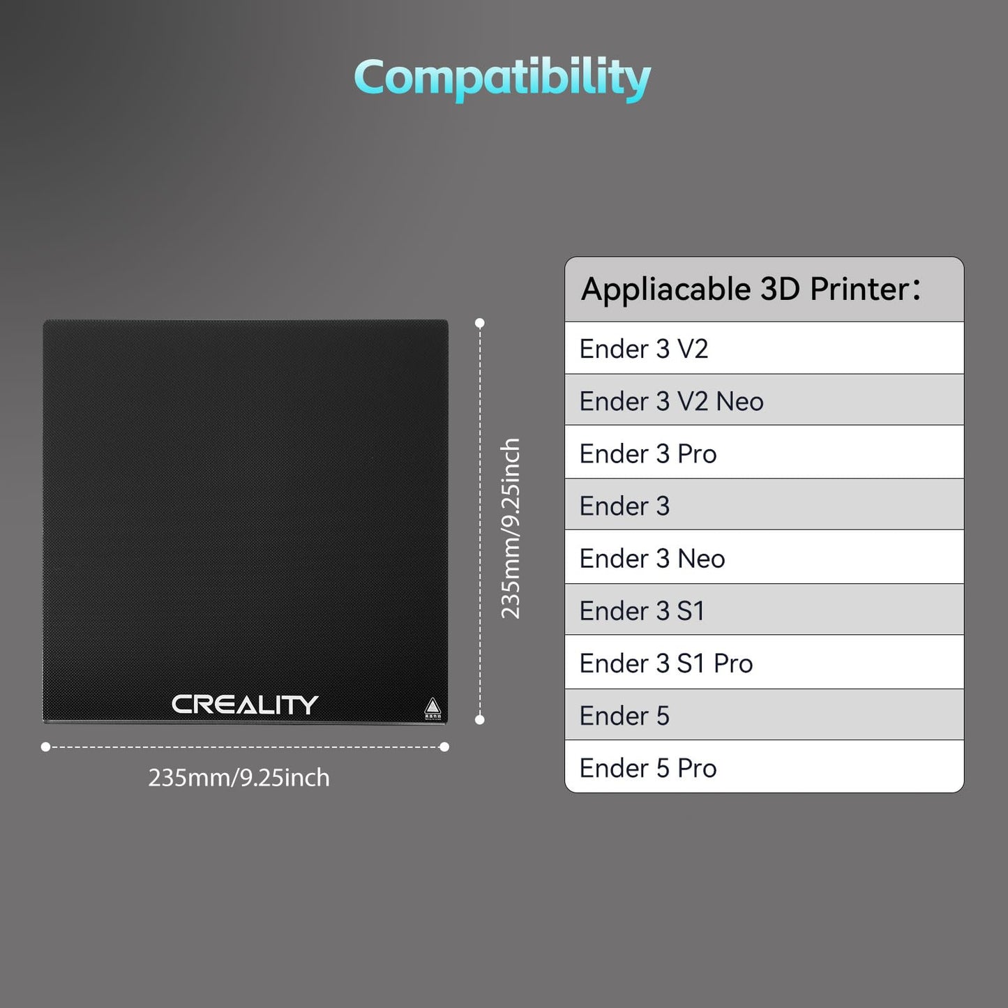 Creality Ender 3 V2 Glass Bed 3D Printer Platforms 235x235mm Upgraded Tempered Build Plate for Ender 3 V2/Neo,Ender 3 Pro,Ender 3/Neo,Ender 3 S1,Ender 3 S1 Pro,Ender 5&Pro,CR-20 Pro,CP-01