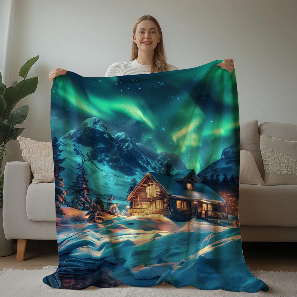 HUNXIAOJ Northern Lights Blanket Aurora Borealis Throw Blanket Northern Lights Gifts Landscape Decor Warm Soft Flannel for Girls Boys Women Teens Adults Bed Sofa Couch (50 in x 60 in)