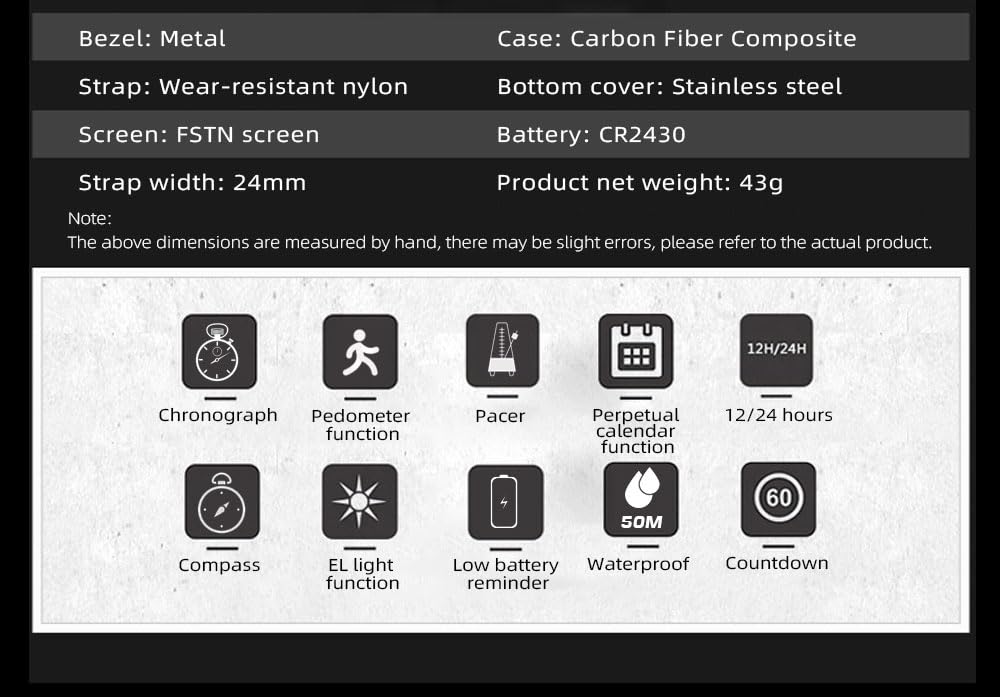 NORTH EDGE Military-Watch for Men - Tactical Survival Watch, Men's Women's Digital Wrist Watches for Sports Outdoors, Pedometer, Compass, Calories, Durable Nylon Band (Black, Nylon Band)