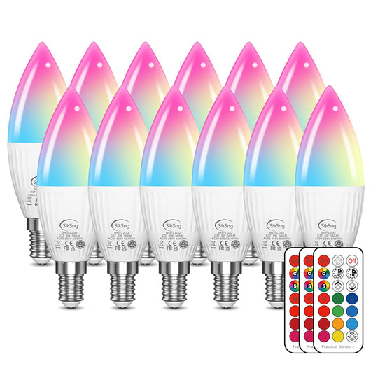 E12 LED Bulb Color Changing Candelabra Light Bulb with Remote Control, 50W Incandescent Equivalent, 560 Lumen,Cool White 5000K + 12 Colors, 5W E12 Small Base, Decorative Chandelier Light Bulb, 12 Pack