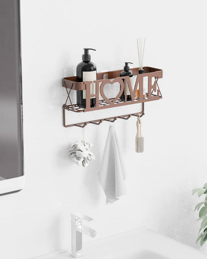 OHOBABY Key Holder Wall Mount - Adhesive Key Holder with 5 Hooks, Key Rack and Mail Organizer, Metal Basket Key Hanger for Entryway, Home, Living Room Decor, 11" L×2.8" W×4.9''H(Bronze)