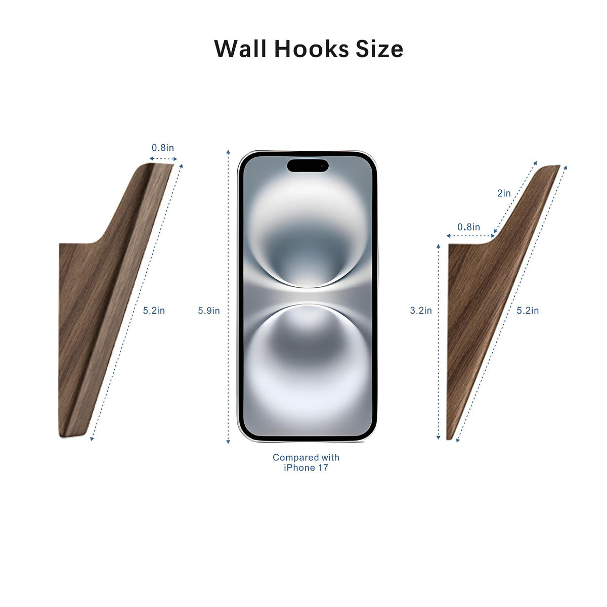 FCOWK Walnut Wood Wall Hooks - 4 Pack, Heavy Duty Coat Hooks Wall Mount for Entryway, Bathroom & Bedroom. Minimalist Wooden Wall Hooks for Hanging Coat, Hat, Bag, Towel, Backpack (Light Walnut)
