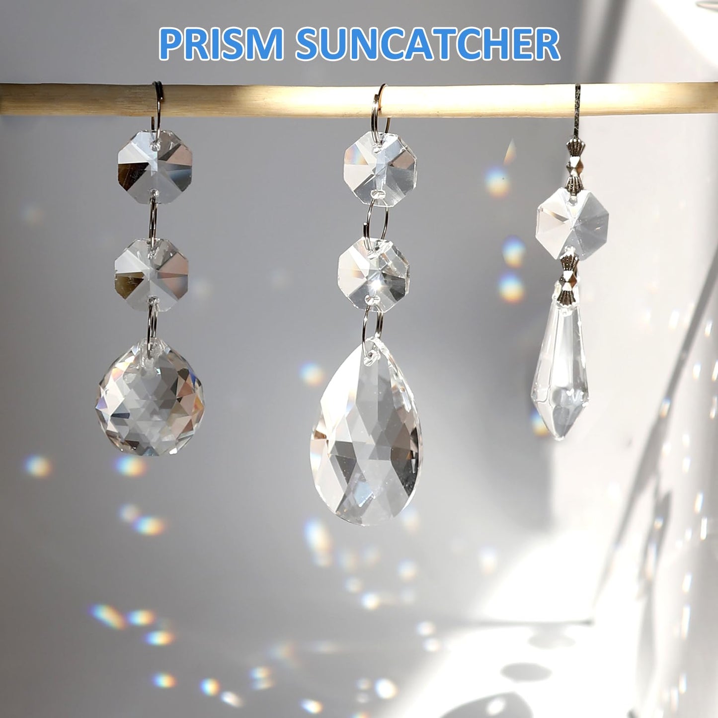 Milkary 44 Pack Chandelier Crystal Prism Replacement, 38mm Hanging Clear Crystal Glass Bead Prisms 20mm Chandelier Crystals Modern for Foyer Wedding Lamp Windows Christmas Tree Decoration
