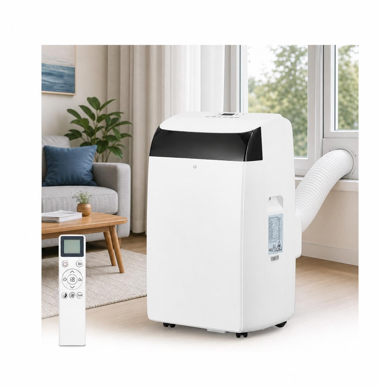 14,000 BTUPortable AC，3-in-1 Cooling/Dehumidifier/Circulation System for 750 Sq.Ft，51dB Ultra-Quiet with 3-Speed, Auto Oscillation & 24H Smart Scheduler for Bedroom, Office & Commercial Spaces