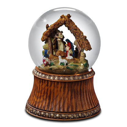 THE SAN FRANCISCO MUSIC BOX COMPANY Nativity Holiday Water Globe with Stable - Plays The First Noel - 4" Globe, 5.5" Total Height