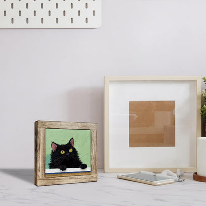 Funny Black Cat Wooden Plaques Desk Decor, Whimsical Tabletop Sign for Cat Lovers, Unique Gift for Home Office, Kitchen, Bedroom Decor
