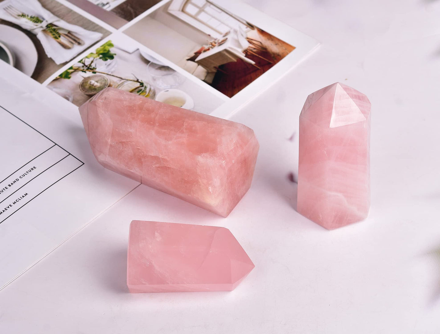 AMOYSTONE Rose Quartz Obelisk Towers Large Healing Crystal Point Wand 6 Faceted Reiki Meditation Stone Pink 0.6-1.1 LBS