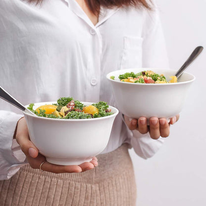 DOWAN 20oz Ceramic Cereal Bowls - 6 White Kitchen Soup Bowls Set - Deep White Bowls for Soup, Cereal and Salad, Microwave and Dishwasher Safe