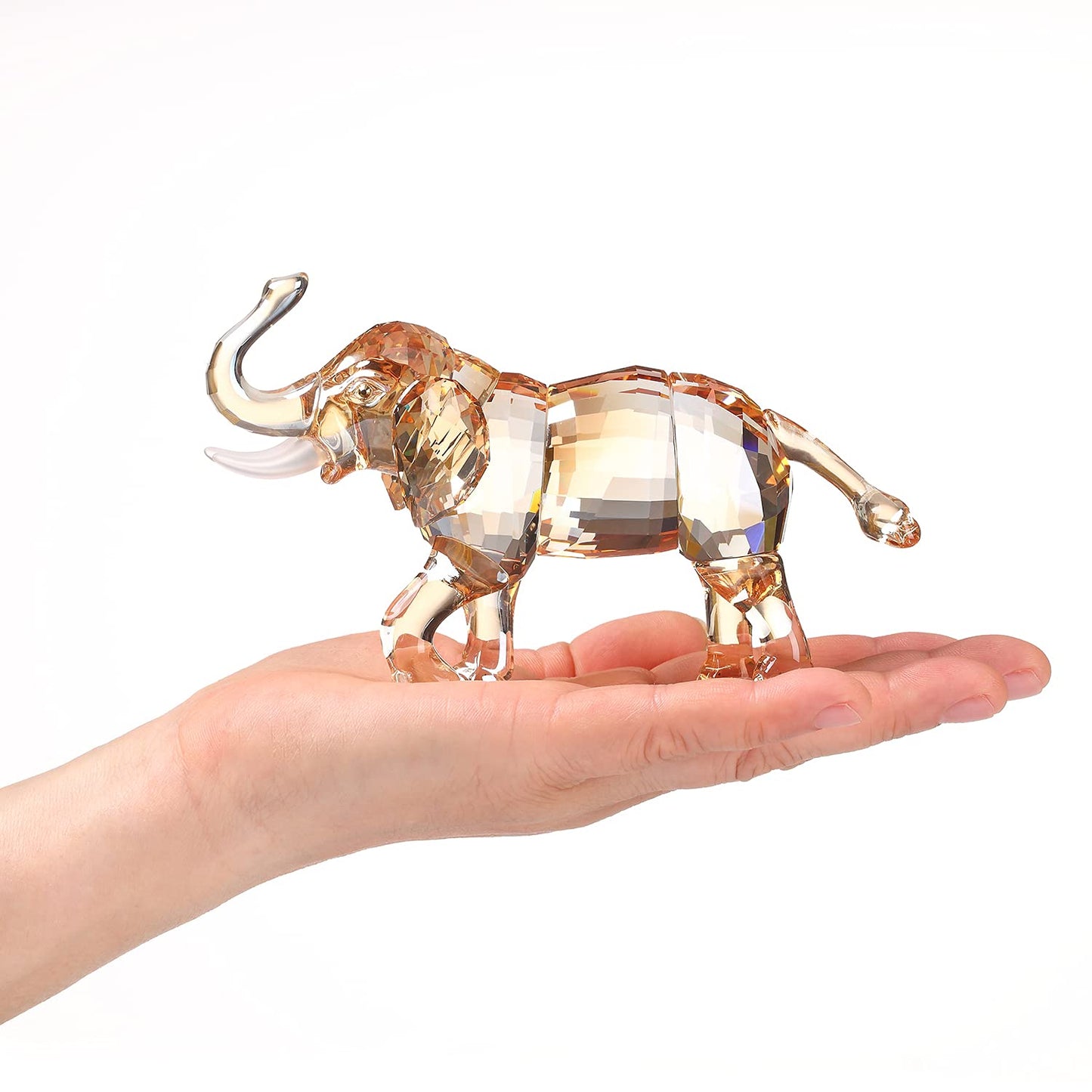 DOJOZ Crystal Lucky Elephant Figurine Collection Ornament Statue Animal Collectible Home Decor (Gold)