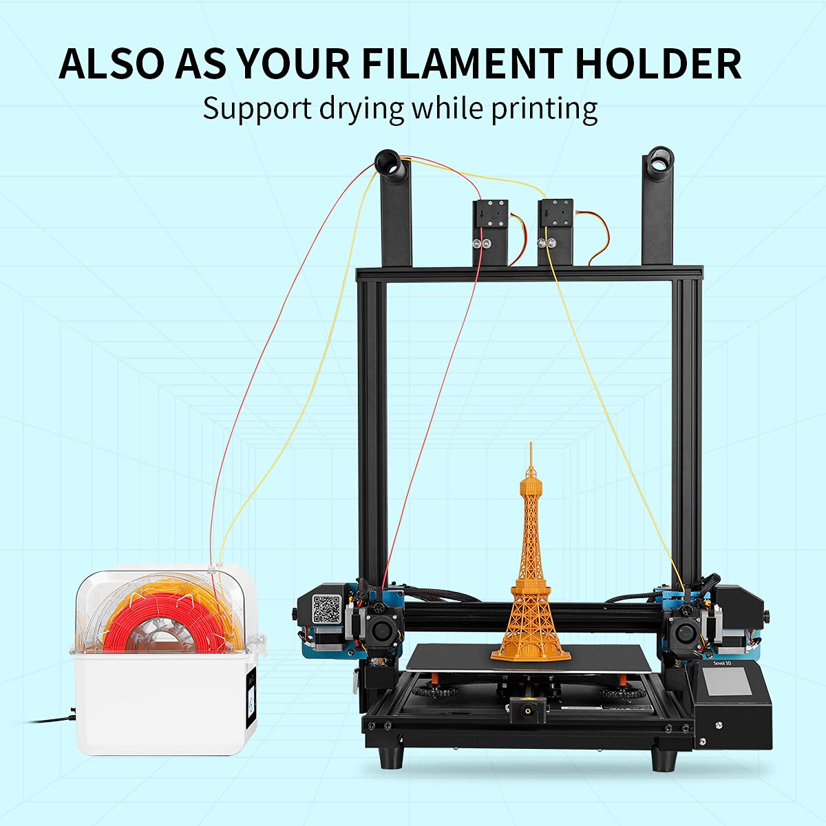 3D Printer Filament Dryer, Sovol SH01 Filament Dehydrator Spool Holder, Dry Box for Keeping Filament Dry During 3D Printing, Compatible with 1.75mm, 2.85mm PLA PETG TPU ABS Material