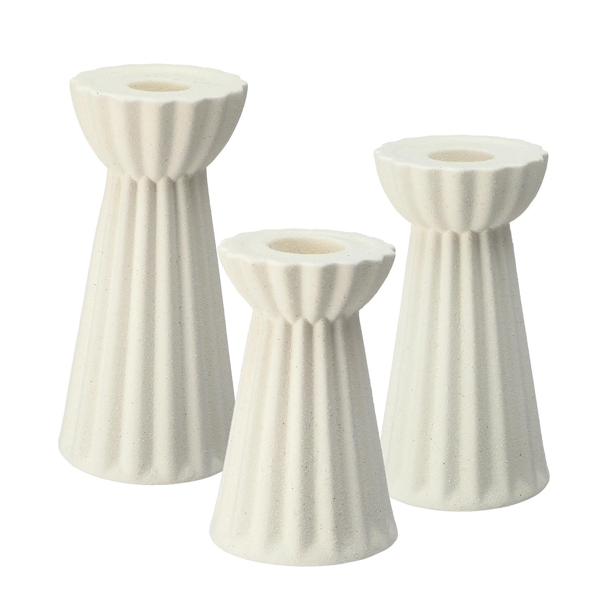 Honeydak Set of 3 Ceramic Taper Candle Holder Cream White Candlestick Holder Fluted Candle Stick Stand Boho Nordic Modern Decorative Table Centerpiece Wedding Home Dinner Party Housewarming Gift