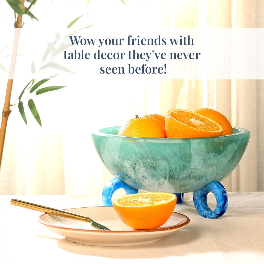 Folkulture Fruit Bowl for Kitchen Counter, 9" Resin Decorative Bowl, Centerpiece Table Decorations, Fruit Basket for Coffee Table Décor, Kitchen Counter Décor, Pedestal Bowl