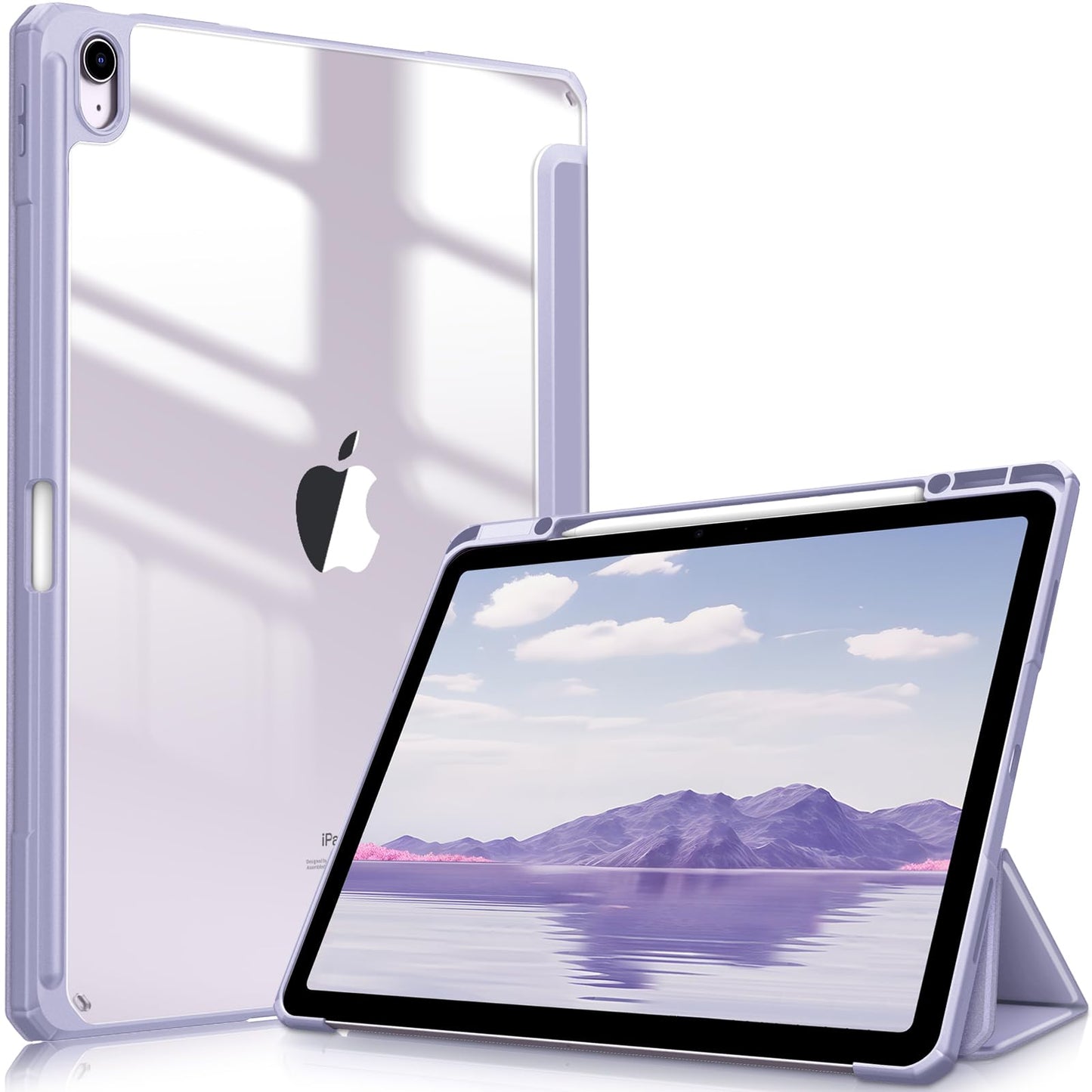 FINTIE Hybrid Case for iPad Air 13-inch (M3) 2025, (M2) 2024, [Built-in Pencil Holder] Shockproof Cover with Clear Transparent Back Shell, Auto Wake Sleep, Lilac Purple