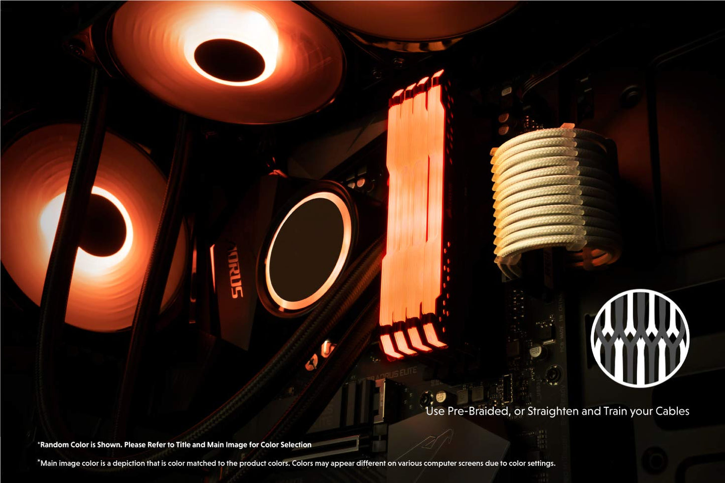 LINKUP - AVA 30cm PSU Cable Extension Sleeved Custom Mod GPU PC Braided w/Comb Kit | 1 x 24 P (20+4) | 2 x 8 P (4+4) CPU | 2 x 8 P (6+2) GPU set | 300mm - OrangeBlack