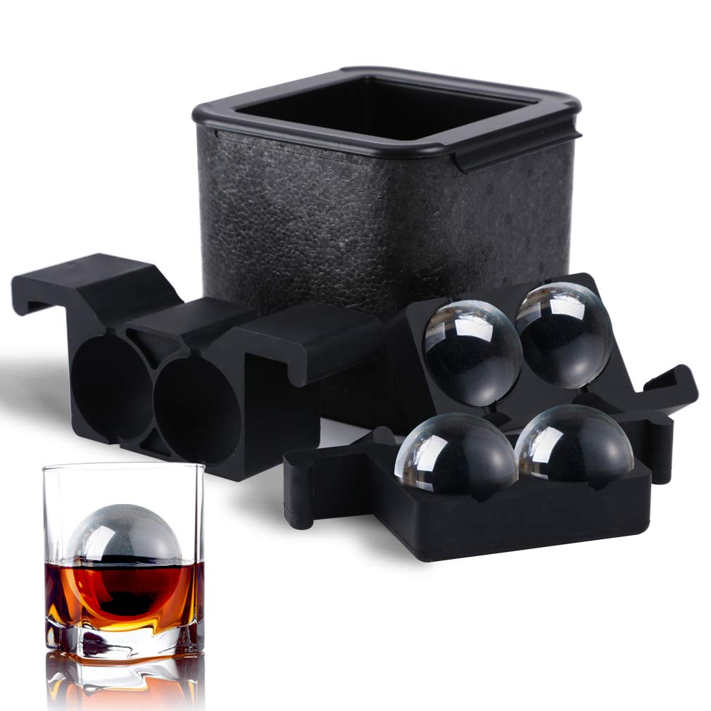 TINANA Crystal Clear Ice Ball Maker, 4 Cavity Large Clear Ice Balls Form, 2.5” Round Ice Sphere Trays for Whiskey, Cocktail, Brandy, Bourbon