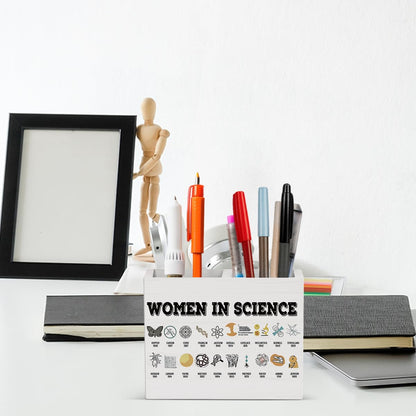 Women in Science Pencil Holder Decor Science Teacher Gifts Chemistry Theme Wooden Organizer Vase for Office Home Desk Table Teacher Appreciation Gifts for Office