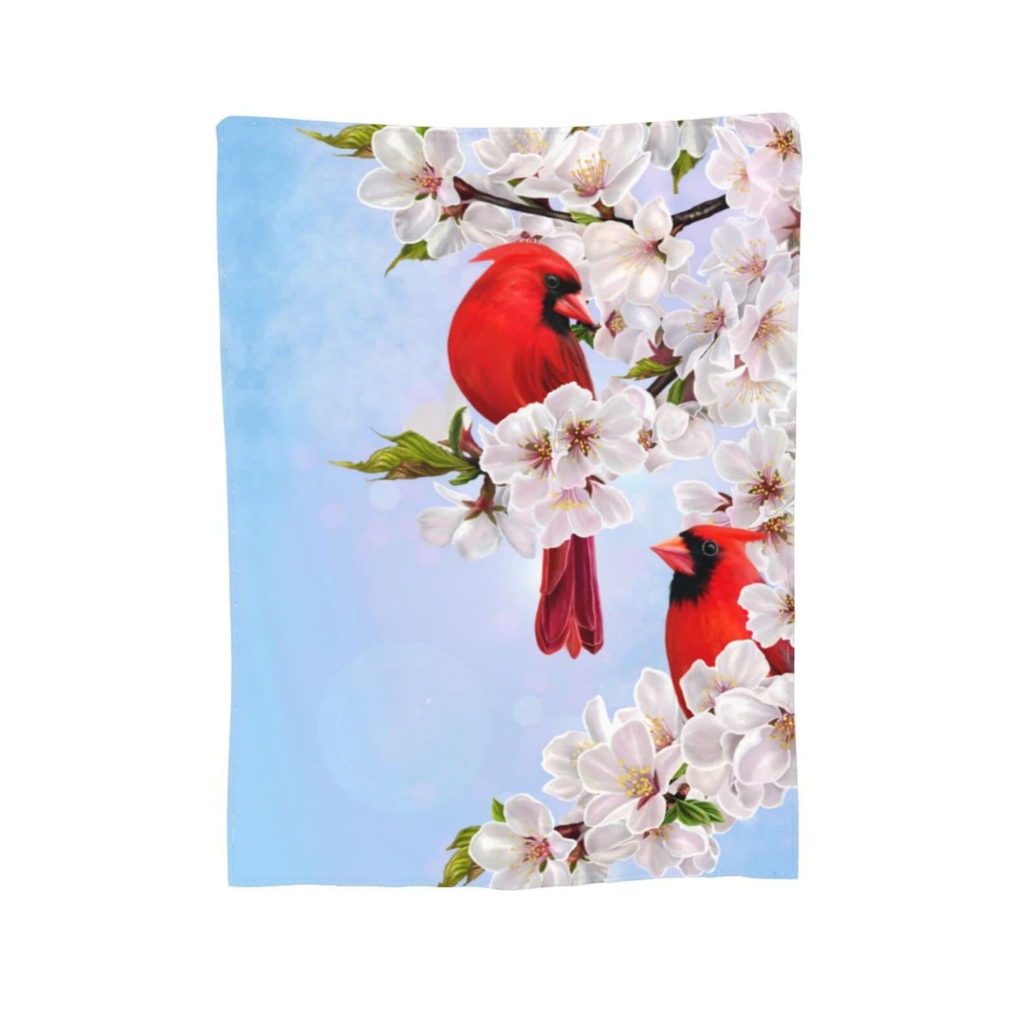 Perinsto Red Cardinal Birds and Cherry Flowers Throw Blanket Ultra Soft Warm All Season Decorative Fleece Blankets for Bed Chair Car Sofa Couch Bedroom 50"X40"