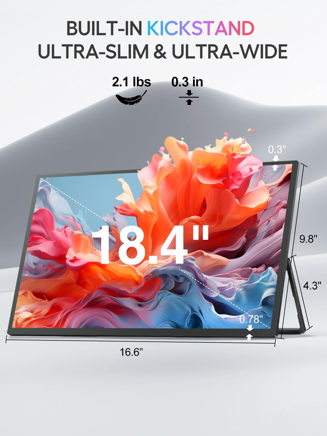 UPERFECT Portable Monitor 18.5 inch 120HZ 125% sRGB 1080P w/VESA & Stand, Large Portable Monitor FreeSync IPS HDR Gaming Display, HDMI USB C Travel Second Screen for Laptop MacBook