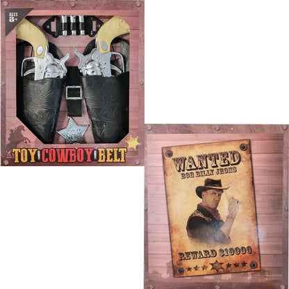 The Dreidel Company Kids Cowboy Toy Gun Holster & Belt 9 Piece Set. 2 Toy Pistols, 1 Sheriff Badge, 2 Gun Holsters & 3 Play Bullets, 1 Old Western Action Belt for Sheriff - Adjustable for Halloween