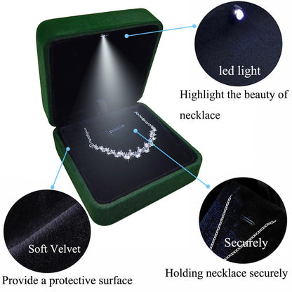 GBYAN Pendant Necklace Box with LED Light, Necklace Gift Box Velvet Jewelry Display Case for Proposal Engagement Wedding and Birthday,Emerald Green