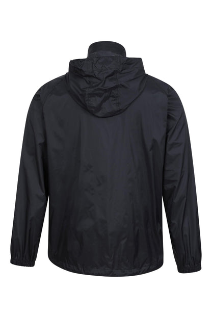 Mountain Warehouse Pakka Mens Waterproof Packable Jacket - IsoDry, Lightweight & Breathable Raincoat with Taped Seams & Packaway Bag - For Spring Summer & Travel Black L