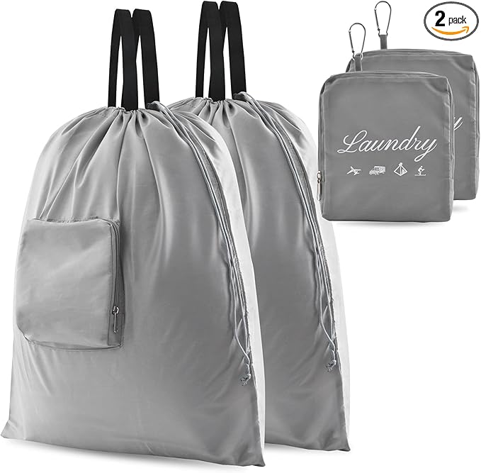 2 Pcs Travel Laundry Bags, JHX Dirty Clothes Organizer【Upgraded】with Handles