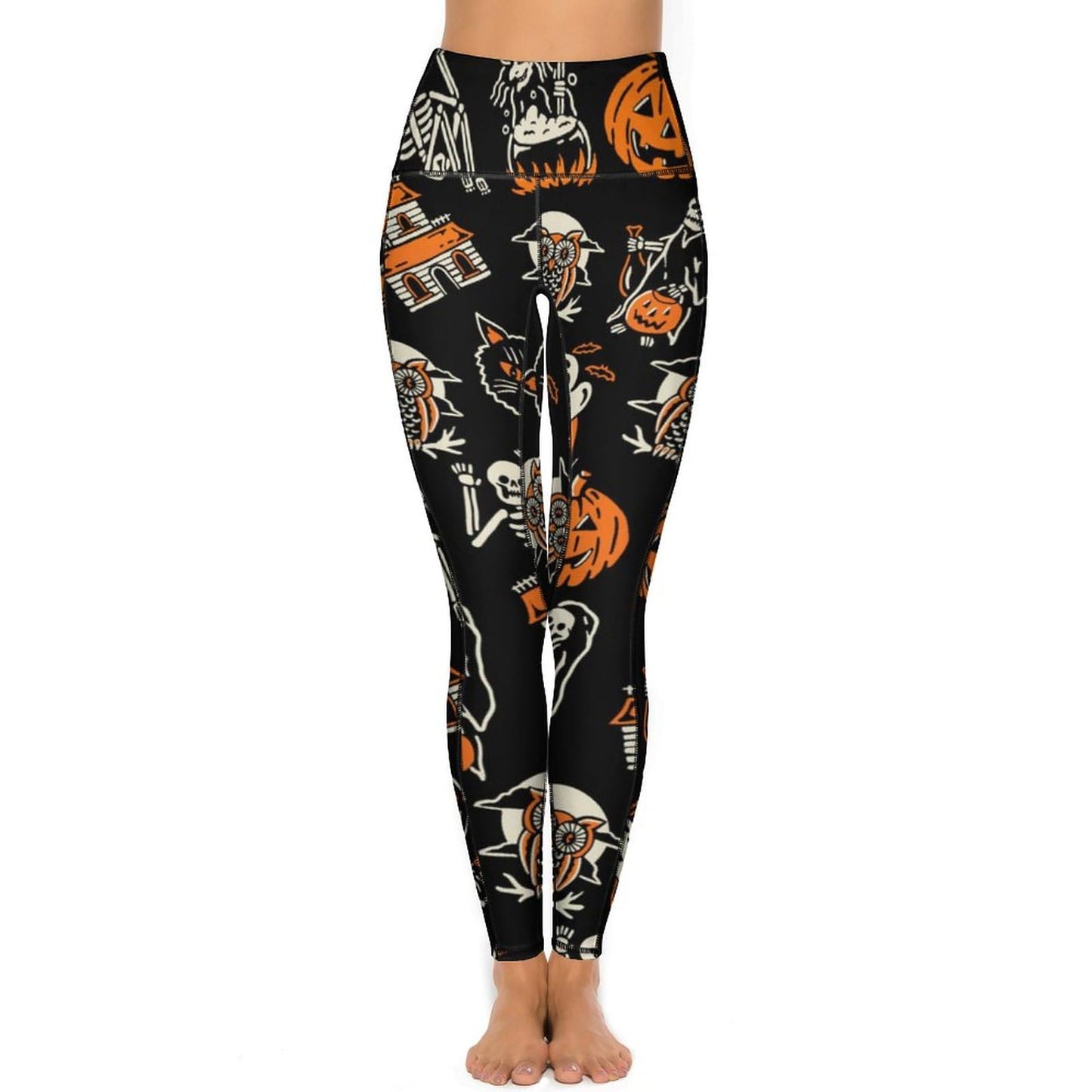 QIVICIMA Women High Waist Workout Leggings Halloween Printed Gym Athletic Tummy Control Yoga Pants with Pockets 1 A9 Halloween M