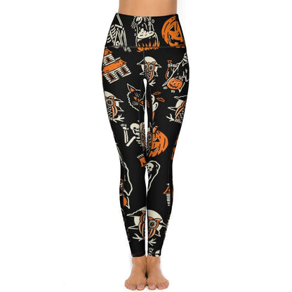 QIVICIMA Women High Waist Workout Leggings Halloween Printed Gym Athletic Tummy Control Yoga Pants with Pockets 1 A9 Halloween M