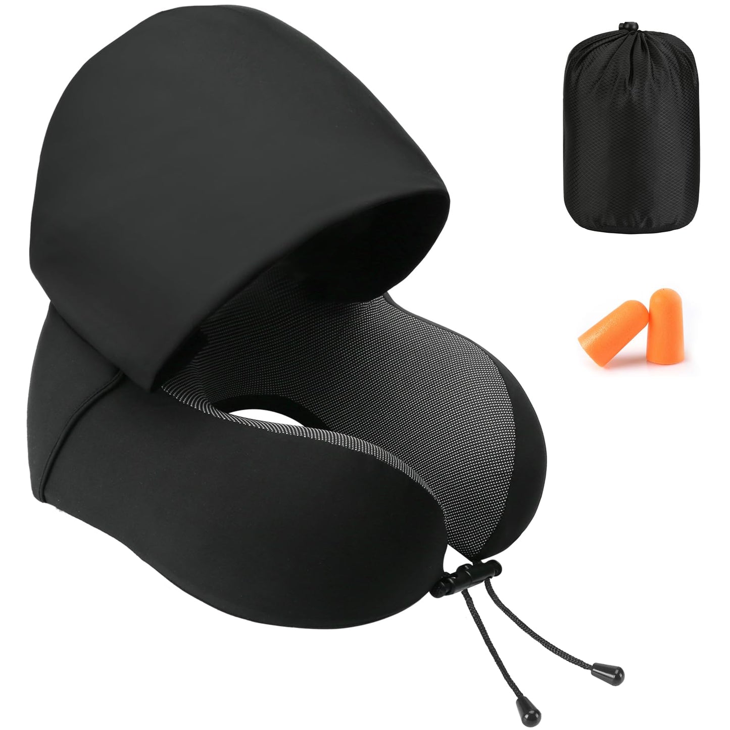 Jiancrate Travel Pillow for Neck Memory Foam, Hooded Travel Neck Pillow for Adults, Comfortable Neck Pillow for Travel with Hoodie, Flight Pillow, Airplane Pillow, Travel Cushion for Plane Car Train