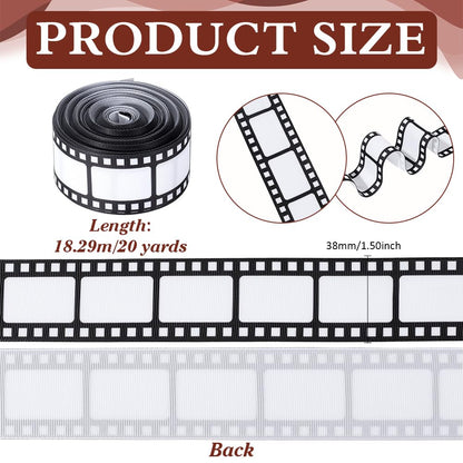 PH PandaHall 20 Yards Filmstrip Ribbons 1.5inch Black and White Film Border Roll Film Pattern Ribbon Movie Themed Decorating Material for Movie Night Theater Theme Party Gift Wrapping Table Decor