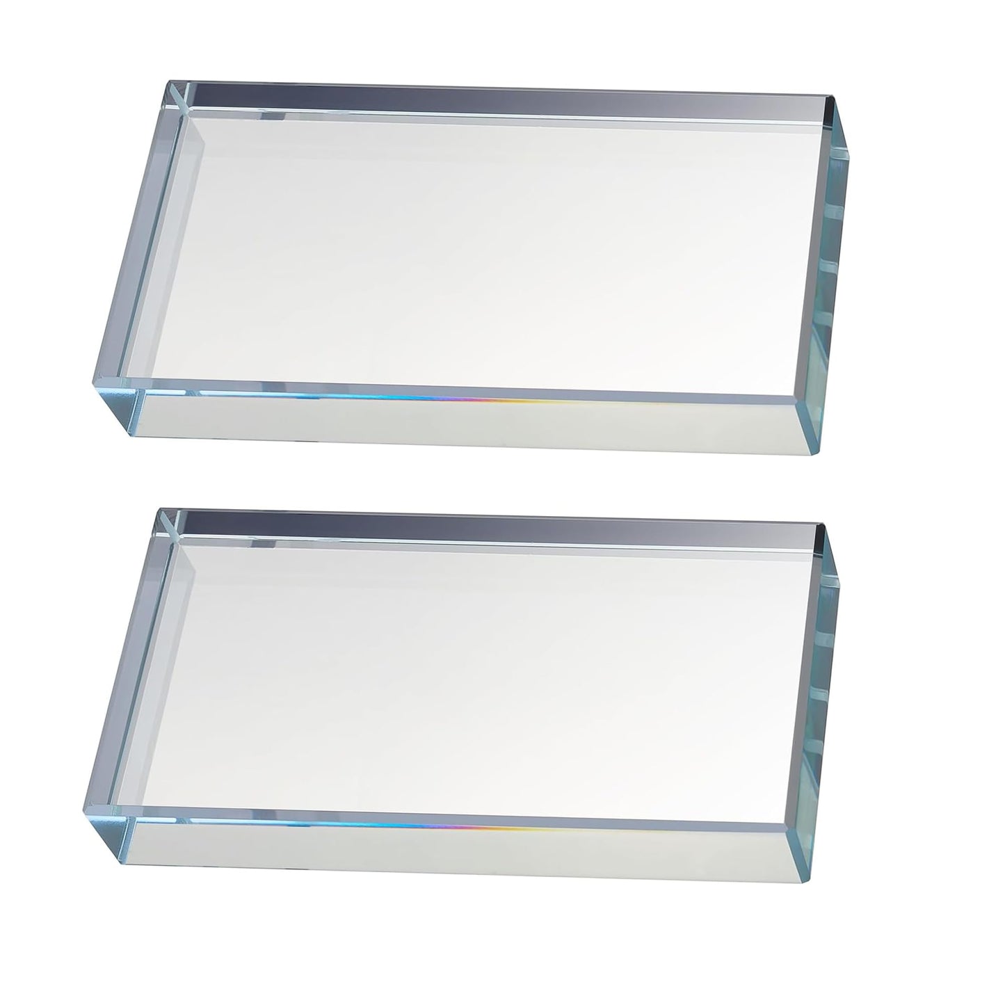 ‌vskikris Glass Paperweight 2pc Set - Clear Transparent Paperweights for Office, Home Decor & DIY Crafts - Desk Organizer for Books, Documents (3.9"L × 2"W × 0.7"H)‌‌