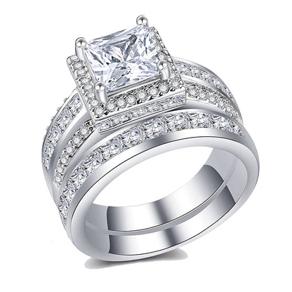 CEJUG 3Ct Wedding Rings for Women Princess Engagement Ring Set Bands 18k White Gold Plated Halo Cz Size 9