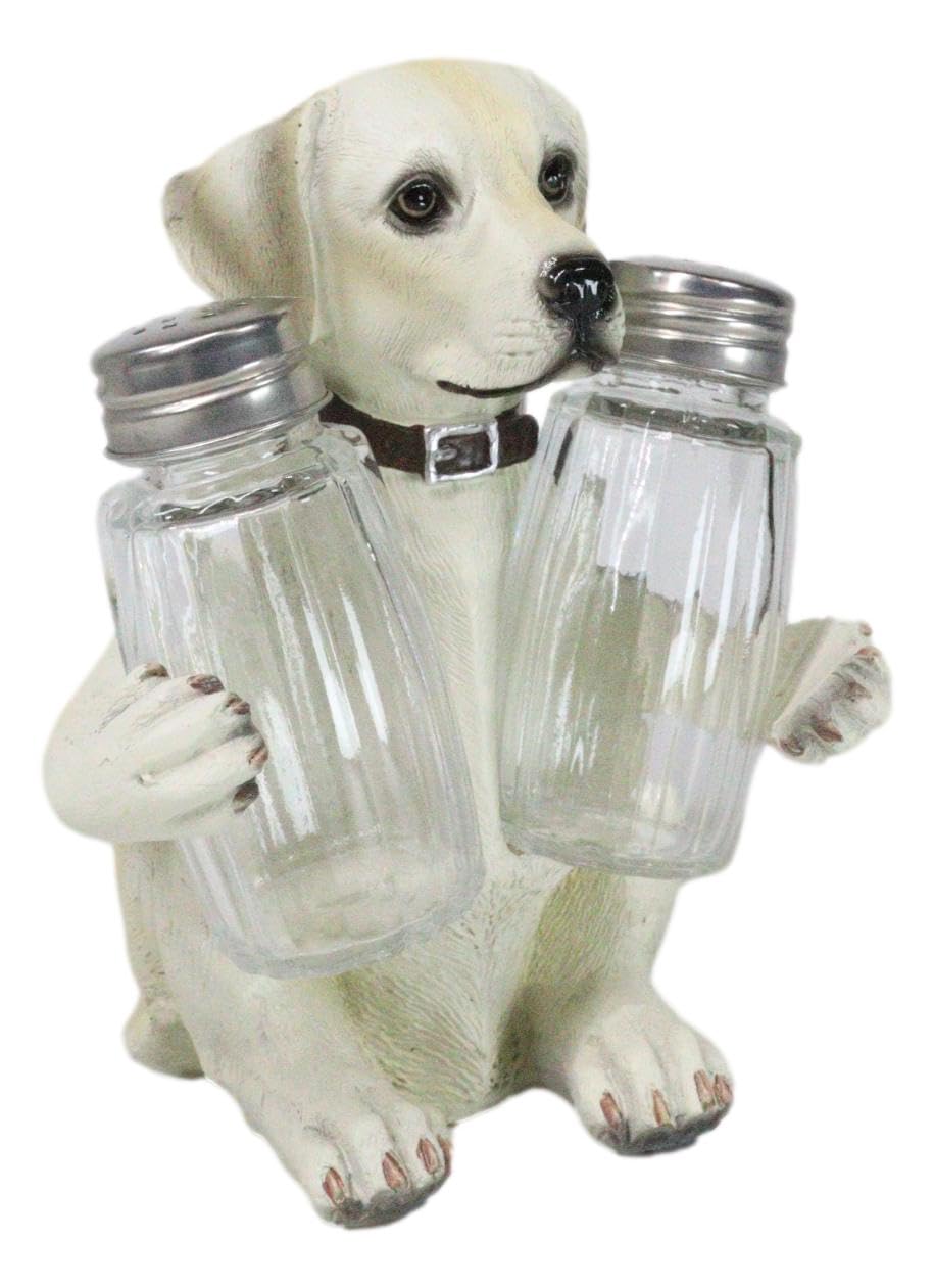 Ebros Pup And Spice Cute Wide Eyed Labrador Puppy Dog Hugging Glass Salt And Pepper Shakers Holder Figurine Whimsical Cartoon Pet Fawn Labradors Decor Statue