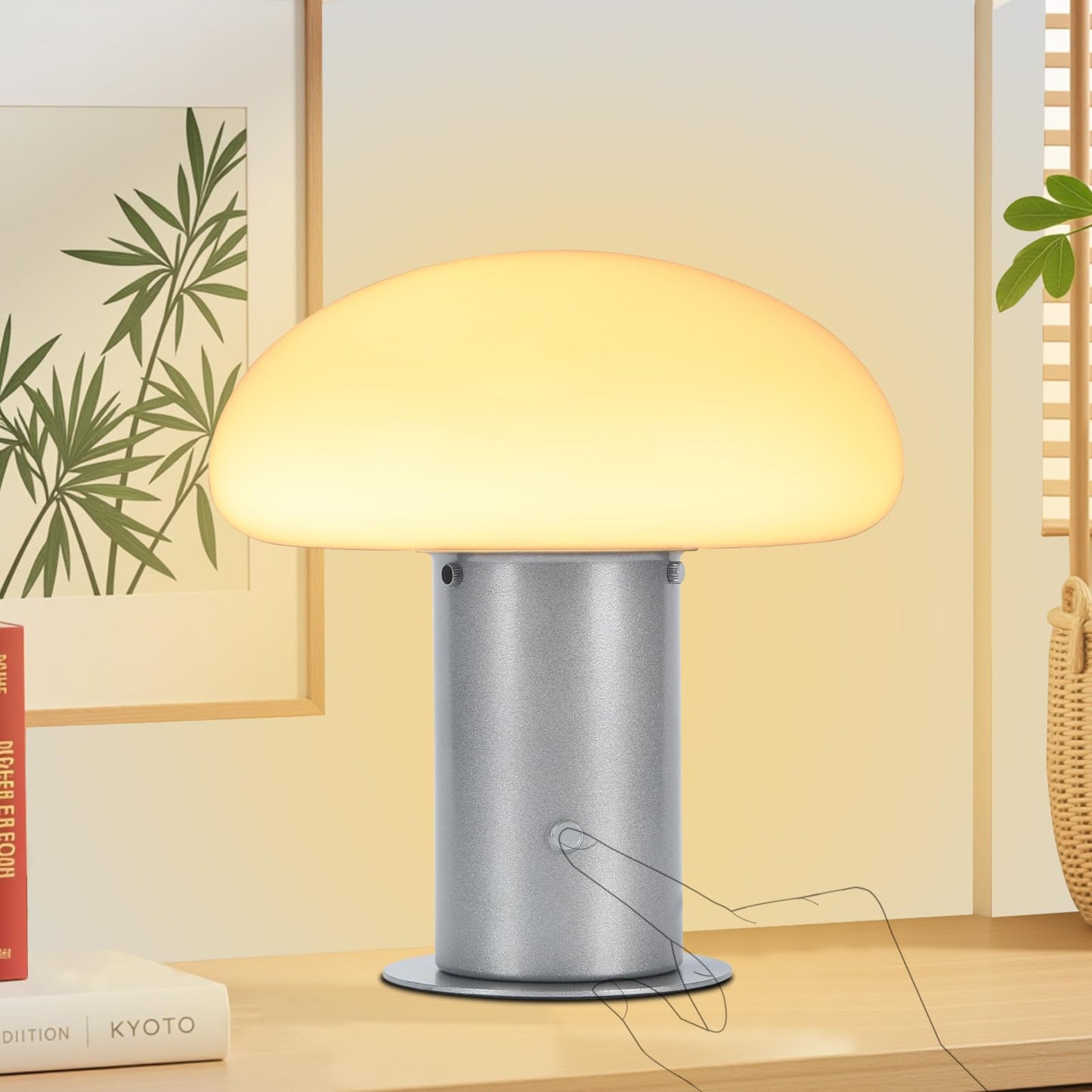 BNYFDC Mushroom Lamp, Retro Table Lamp with Touch Control Switch, 3 Way Dimmable Nightstand Lamp for Bedroom and Living Room, 6W LED Bulb Included (Silver)