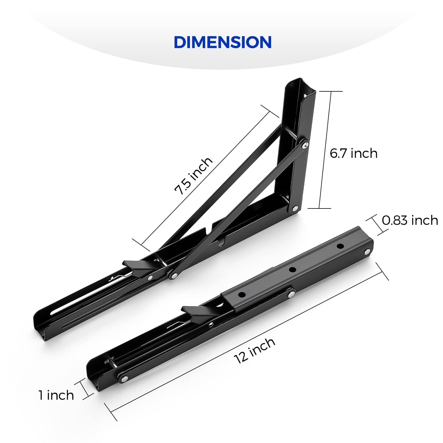 Ravinte 10 Inch Folding Shelf Brackets - Matte Black Collapsible Heavy Duty Brackets for Table Bench - Space Saving, 2 Pack ﻿