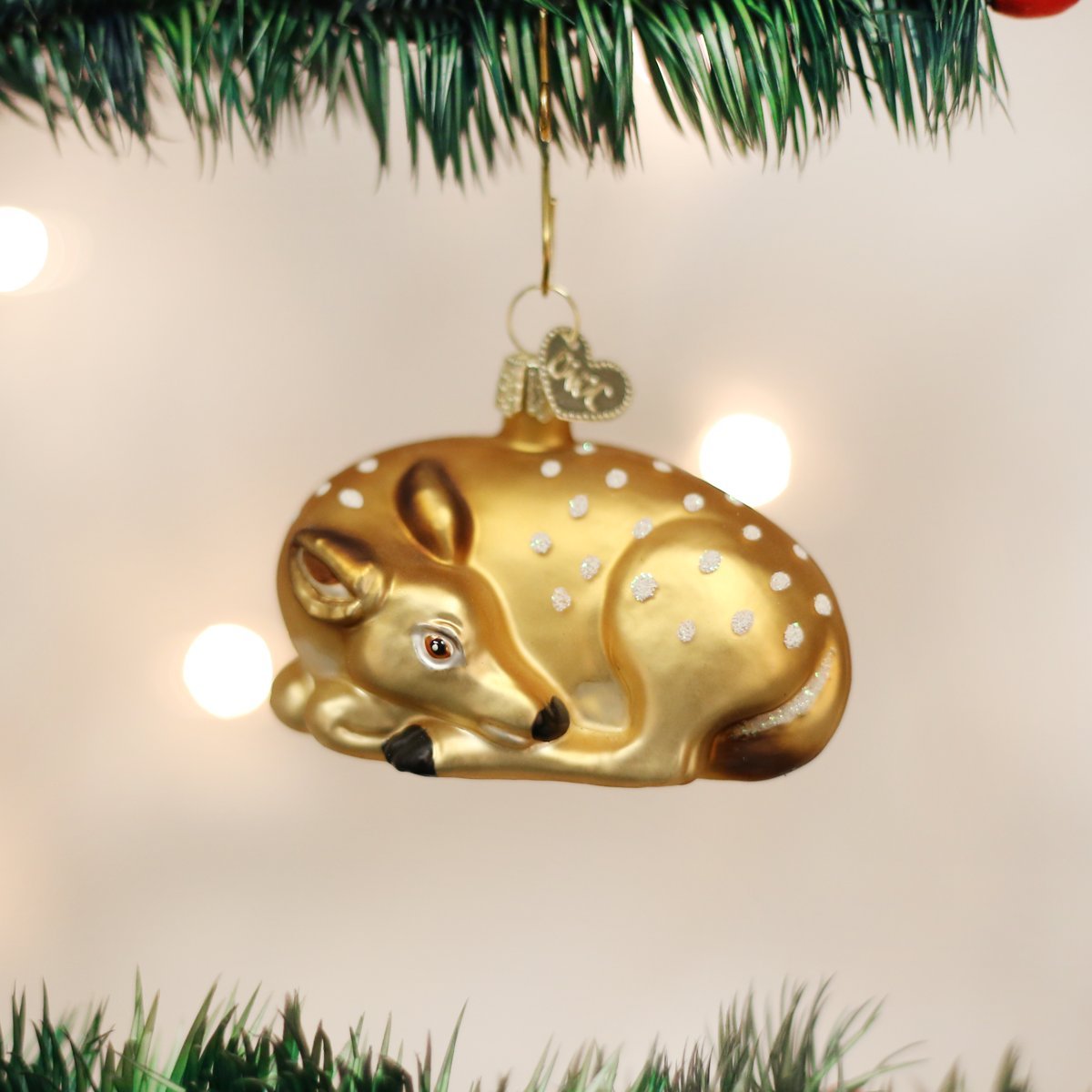 Old World Christmas Fawn Glass Blown Ornament for Christmas Tree, Handcrafted Holiday Decoration, Wildlife Animal Collection