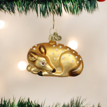 Old World Christmas Fawn Glass Blown Ornament for Christmas Tree, Handcrafted Holiday Decoration, Wildlife Animal Collection
