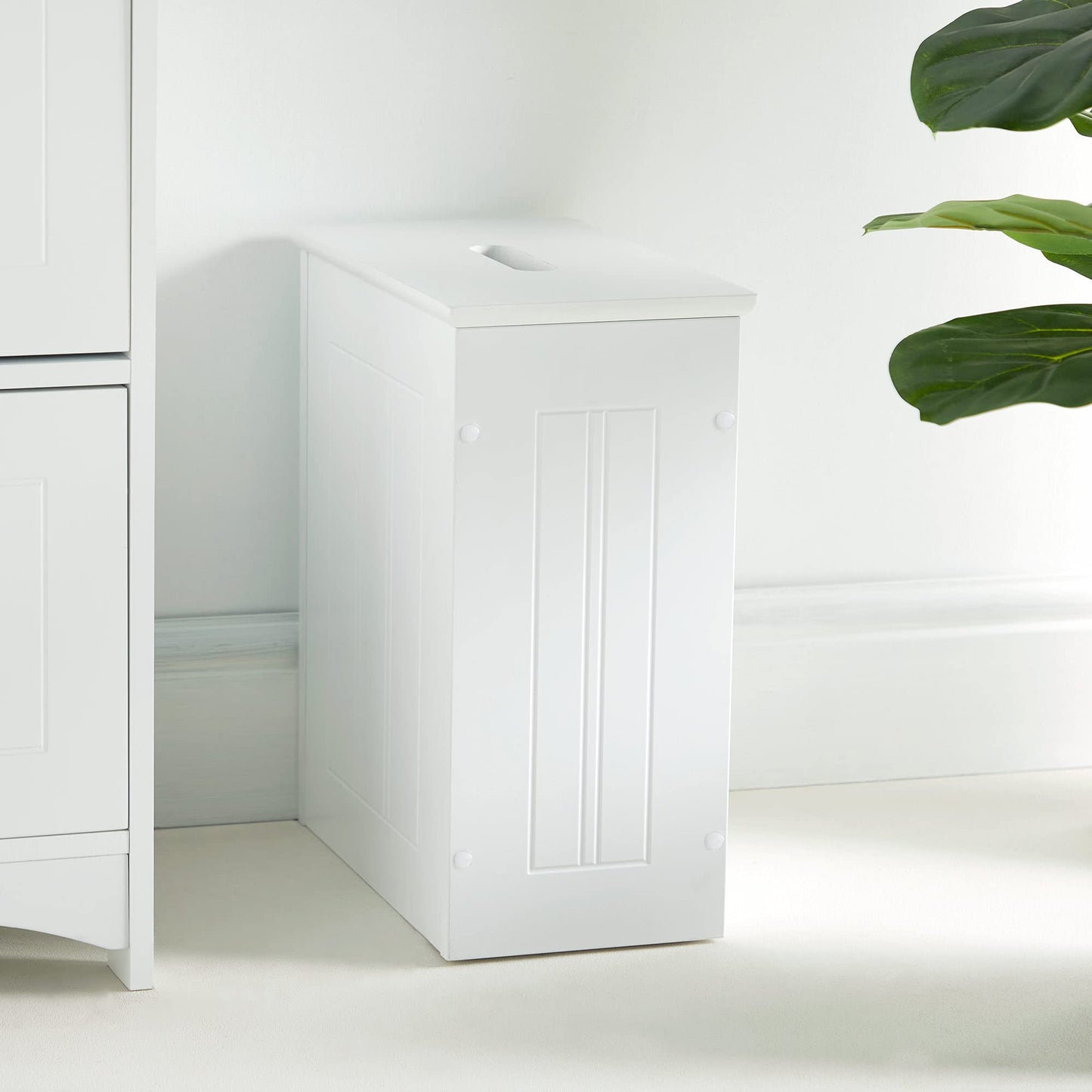 VonHaus Bathroom Storage Box - White Bathroom Unit with Lid - Storage for Cleaning Products, Toilet Roll & More - Slim & Compact Organiser Unit - Shaker Style Tidy Box